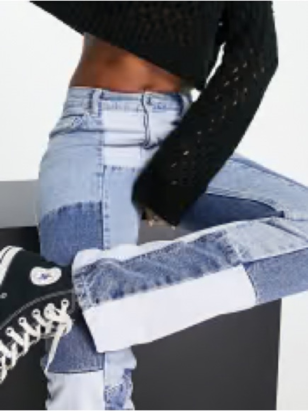 ASOS Design Patchwork Deconstructed High-Rise Straight Leg Jeans - Picture 2 of 13